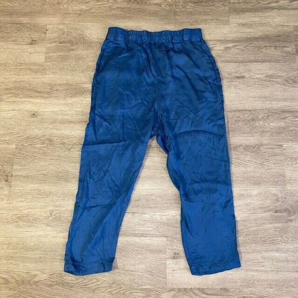Nili Lotan Safi Satin Track Pants Blue Size XS Made in USA